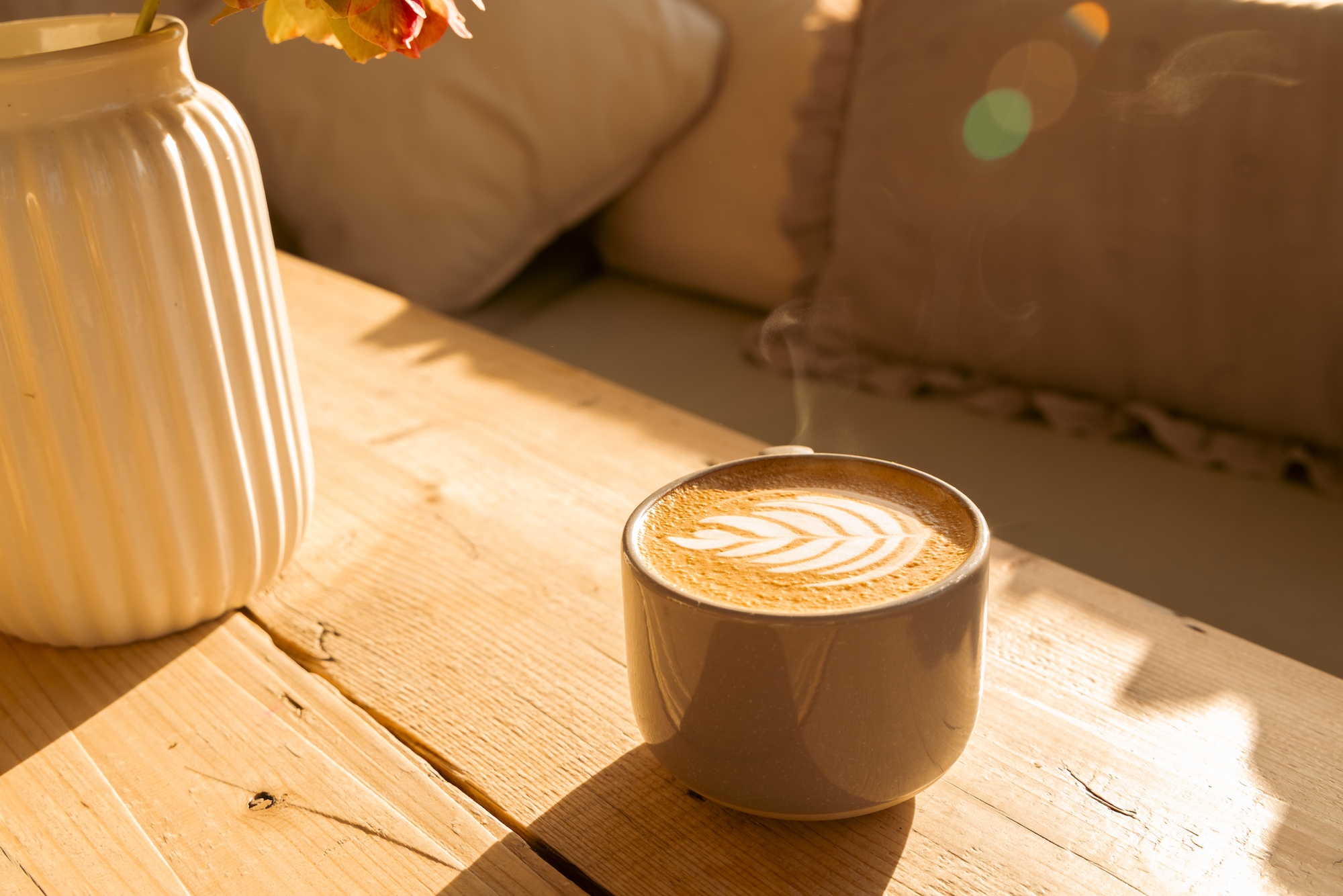 coffee on the sunlit table